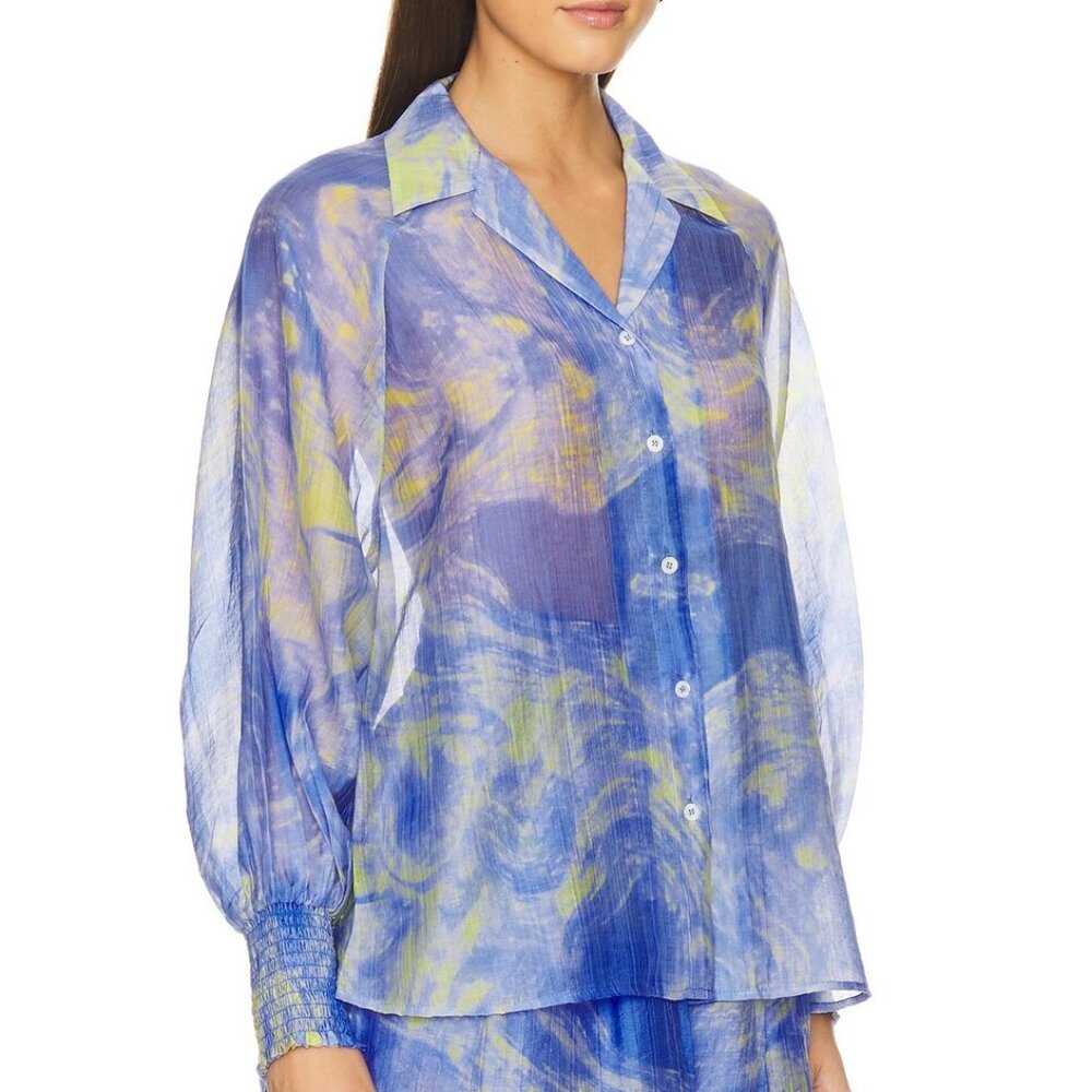 ALL SAINTS isla inspiral shirt in electric blue blouse sheer colorful island